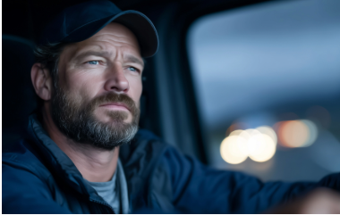 Tired man at the wheel in the dark