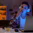 Teen awake at night gaming and snacking